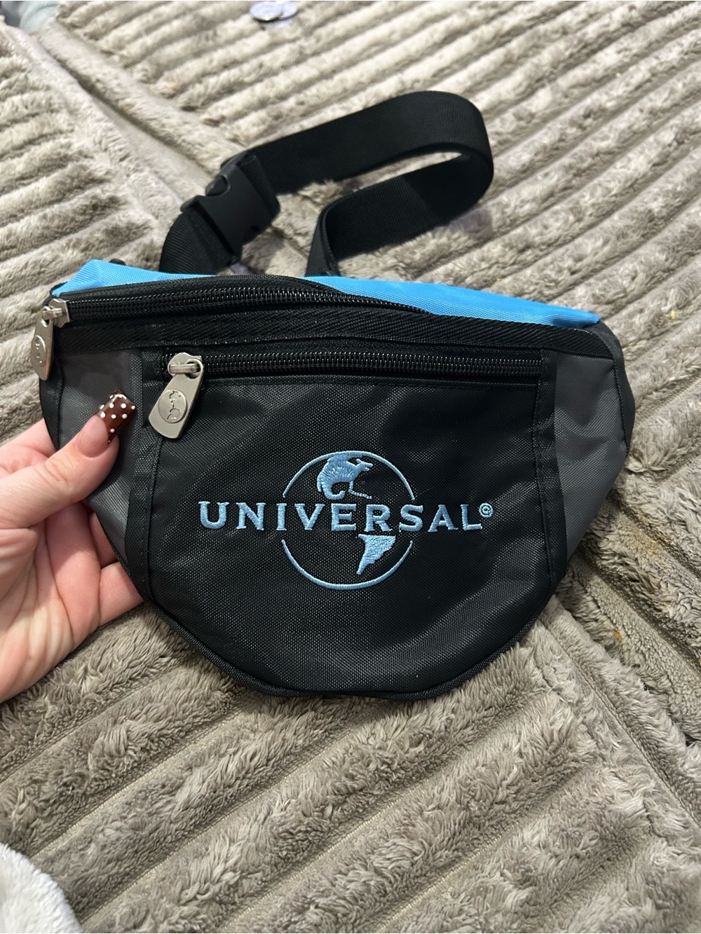 Universal Black and Light Blue Waist Bag with Logo